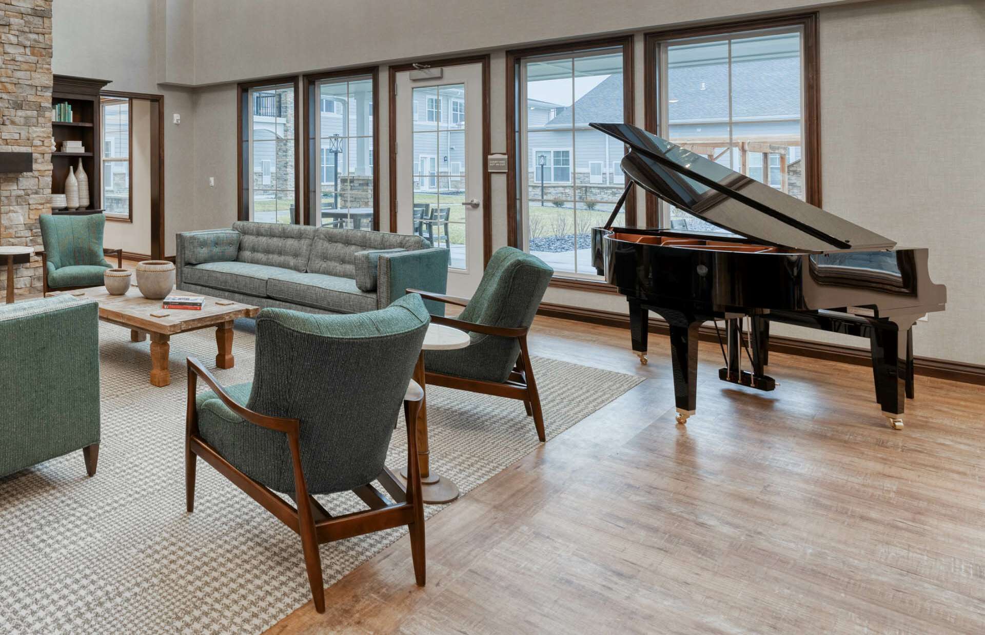 Community Living Space with Piano